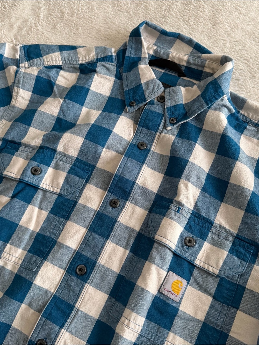 Carhartt Shirt Men's Lg Loose Fit Blue White
Buffalo Check Plaid Short Sleeve